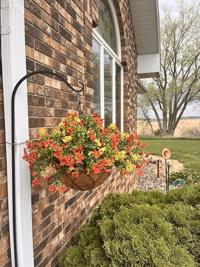 Artificial Faux Hanging Plants Flowers Basket for Summer Autumn, Colorful Daisy Flowers Eucalyptus UV Resistant Look Real for Outdoor Outside Porch Decoration