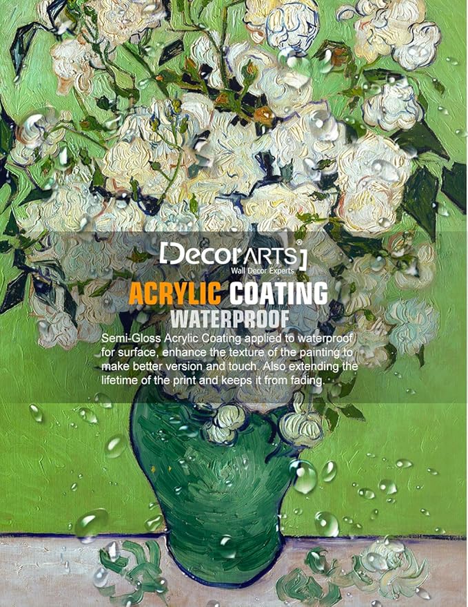 DECORARTS - Pink Roses in a Vase, Vincent Van Gogh Art Reproduction. Giclee Canvas Prints Wall Art for Home Decor 20x16