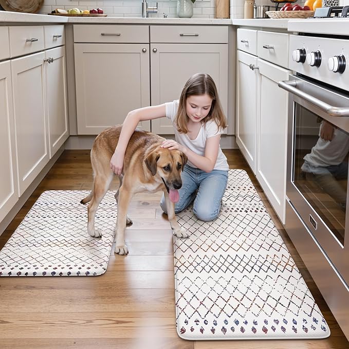 KIMODE Kitchen Mats 2PCS,Cushioned Anti Fatigue Boho Kitchen Rugs and Mats,Non Slip Waterproof Kitchen Mats for Floor,Comfort Foam Standing Desk Mat for Home,Office,Sink,Laundry,Colorful