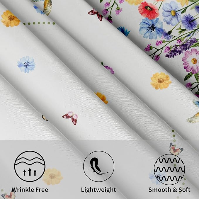 Kawani Spring Summer Wildflower Watercolor Flowers & Butterfly 60"Round Polyester Tablecloth for Home Kitchen Dining Room Picnic Outdoor Party Table Decor