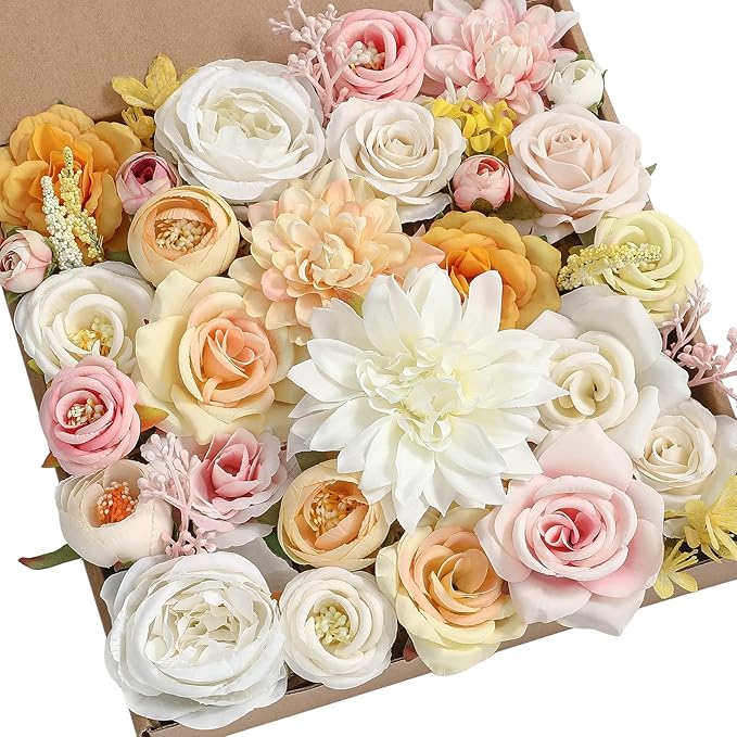 Serra Flora Artificial Wedding Flowers Bouquets Centerpieces Faux Flowers Combo for Fake Flowers with Leaves DIY Floral Arrangements Bridal Baby Shower Home Decor