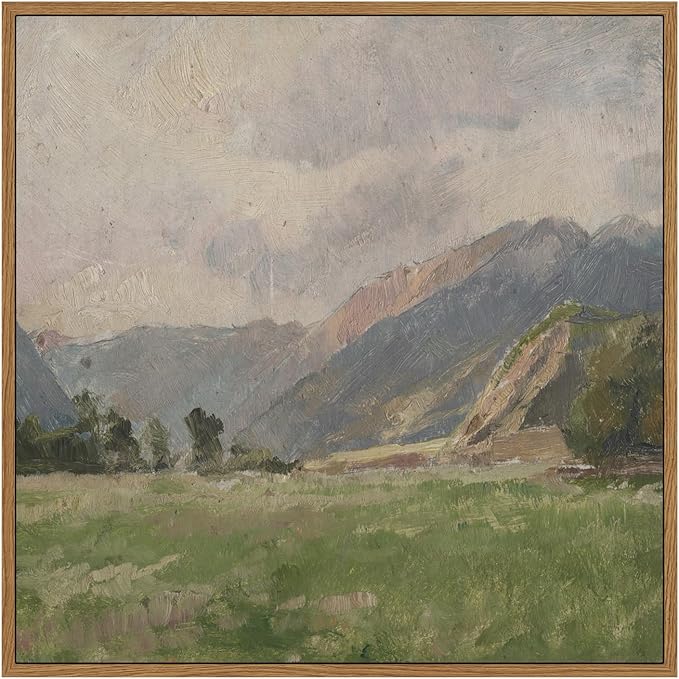 InSimSea Square Framed Canvas Wall Art, Vast Prairie Mountain Wall Decor, Natural Scenery Canvas Paintings, Living Room, Bedroom Office Bathroom Home Decor 12x12