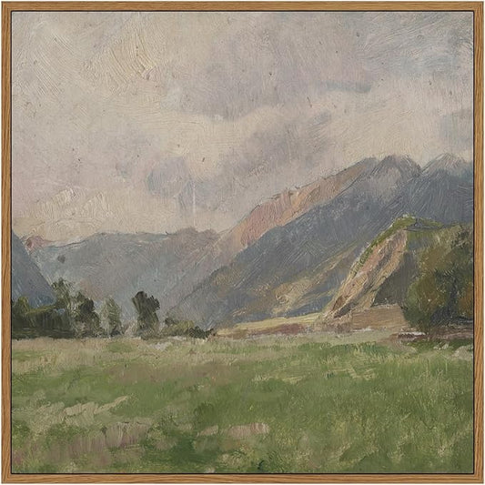 InSimSea Square Framed Canvas Wall Art, Vast Prairie Mountain Wall Decor, Natural Scenery Canvas Paintings, Living Room, Bedroom Office Bathroom Home Decor 12x12