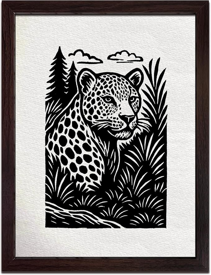 Caelumis Vintage Wall Art Decor Prints Black And White Pictures Posters For Farmhouse Living Bedroom Bathroom Room kitchen Handmade Unframed (Leopard 12x16in)