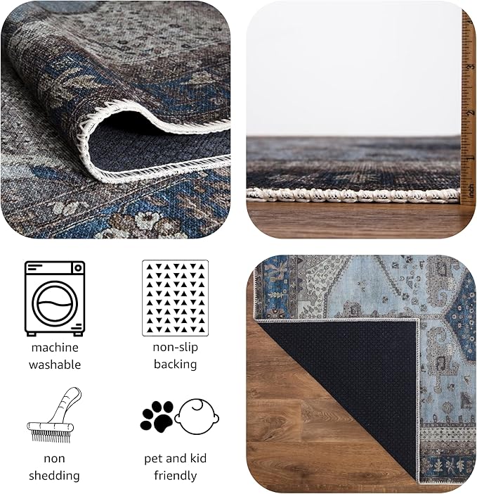 Keen Home Design 3x5 Rug - Machine Washable Entry Rug with Non-Slip Backing, Ideal for Enteryway, Kitchen, Bathroom, Laundry Room - Vintage, Easy Clean, Durable, Low Pile Rug - (3' x 5')