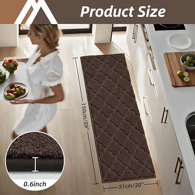 COSY HOMEER Soft Kitchen Floor Mats for in Front of Sink Super Absorbent Kitchen Rugs and Mats 20"x59" Non-Skid Kitchen Mat Standing Mat Washable,Polyester,Brown