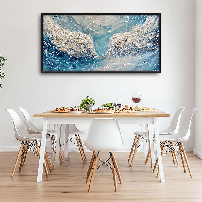 Angel Wings Large Wall Art for Living Room Framed, Christian Wall Decor Pictures, White Wings Canvas Print Painting, Aesthetic Artwork Bedroom Office Home Decor 60"x30"
