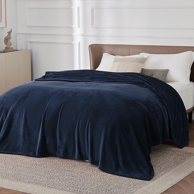 Bedsure GentleSoft Fleece Blanket California King Navy Blue - Lightweight Plush Fuzzy Cozy Soft Bed Blankets, 102x96 inches