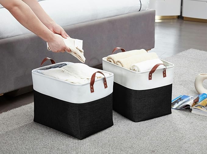 DECOMOMO Fabric Storage Basket Large Closet Storage Bins for Toys Nursery & Laundry Storage (Black & White, XXL - 3 Pack)