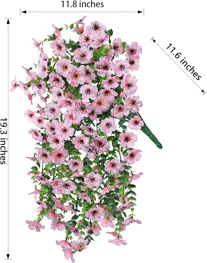 Artificial Flowers for Outdoors Decoration, 2Pcs Pink Fake Hanging Spring Summer Decor, Lifelike Plants, UV & Fading Resistant Flower for Porch Patio Balcony Planter Yard Home Garden