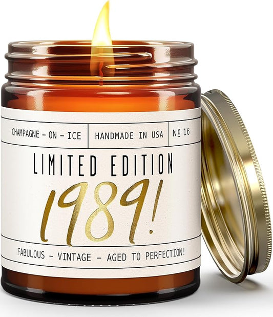 36th Birthday Gifts for Women - 'Limited Edition 1989' Soy Candle, w/Champagne on Ice I 36 Birthday Gifts for Women I 36th Gift for Her Ideas I 9oz Reusable Jar, 50Hr Burn, Made in USA