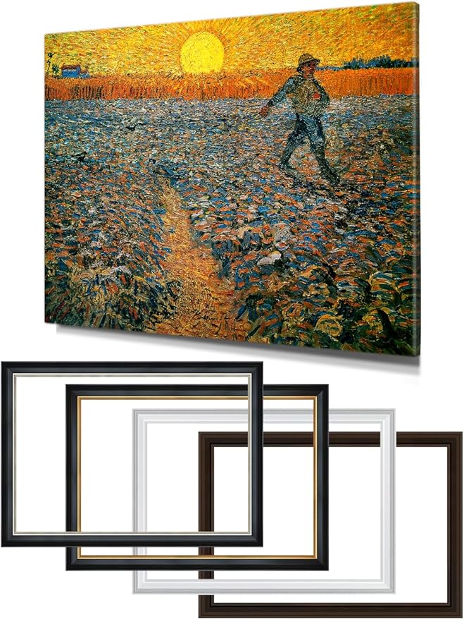 DECORARTS - The Sower by Vincent Van Gogh, Large Giclee Canvas Print with Solid Wood Frame, Oversized Wall Art Decor