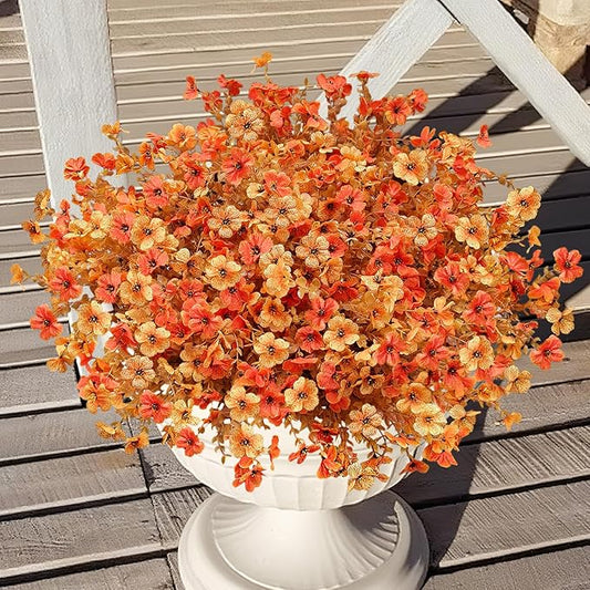 Agusbagli 72 Bundles Fake Fall Flowers for Outdoor UV Resistant Artificial Fall Boxwood Plants No Fade Faux Autumn Flowers Arrangements for Outdoor Home Planter Porch Garden Thanksgiving Fall Decor
