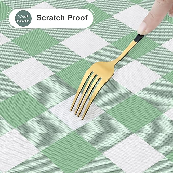 misaya Square Waterproof Vinyl Table Cloth, Buffalo Flannel Backed Tablecloth, Wipeable Plastic Table Cover for Dinner, Kitchen, Outdoor (54" x 54", Sage Green and White)
