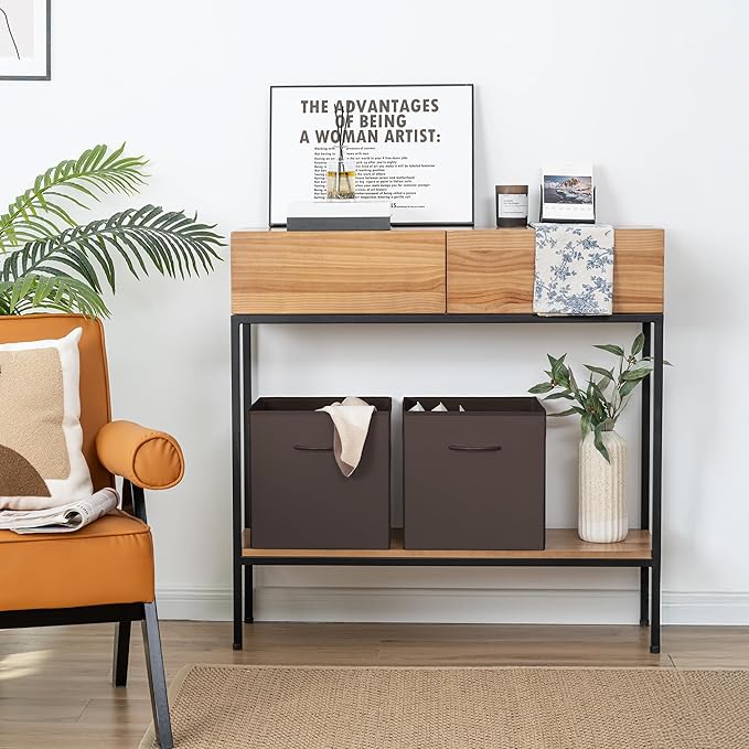 StorageWorks Brown Storage Cubes, 13x13 Storage Cube Bins with Handle, Cube Storage Organizer Bins for Shelves and Closet, Collapsible Storage Bins, 4-Pack