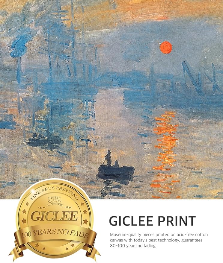 DECORARTS - Impression Sunrise Claude Monet Art Reproduction. Giclee Print& Museum Quality Framed Art for Wall Decor.Framed size: 26x22''