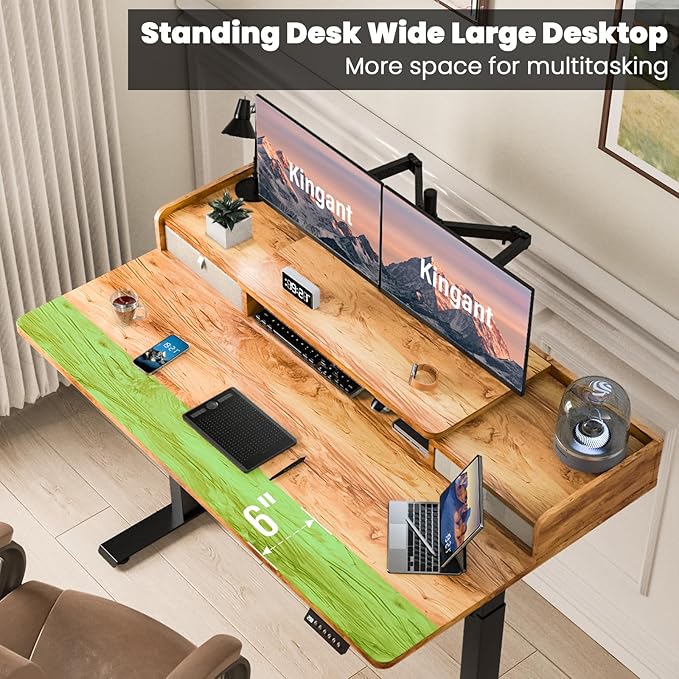 Kingant 48 x 30 Inch Standing Desk with Drawers, Adjustable Height Electric Sit Stand Desk with Storage Shelf, Rising Stand Up Computer Desk for Home Office Workstation, 3 Preset Heights