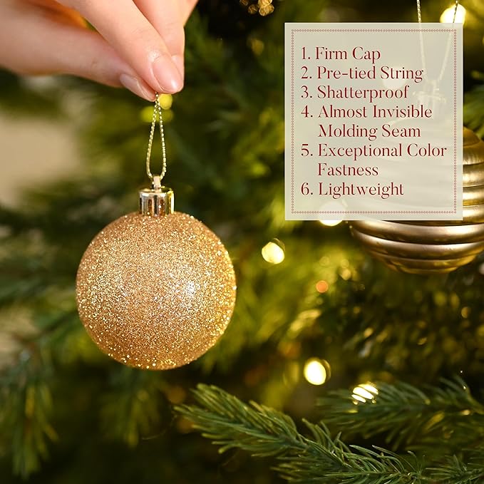 Valery Madelyn Christmas Ornaments Tree Decorations Set for Fall Halloween, 24ct Black Gold Shatterproof Ball Ornaments, 2.36" Hanging Ornament Bulk for Xmas Holiday Party Decor