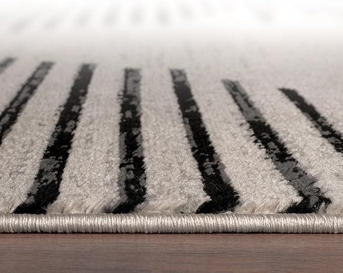 Rugshop Bohemian Stripe Stain Resistant High Traffic Living Room Kitchen Bedroom Dining Home Office Area Rug 8' 8" x 12' Cream