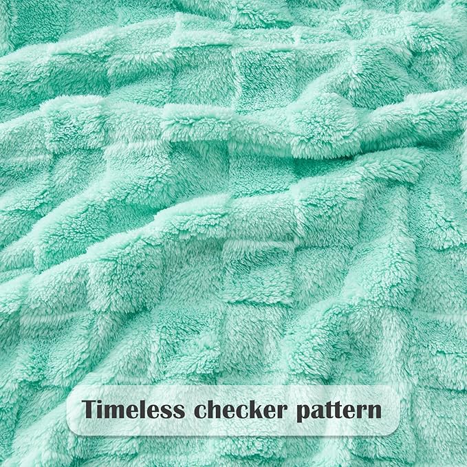 NEWCOSPLAY Super Soft Twin Blanket Aqua Premium Silky Flannel Fleece 3D Checkered Lightweight Bed Blanket All Season Use (Aqua Checkered, Twin(60"x80"))
