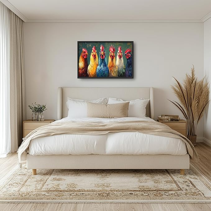 Olivine Rooster Large Wall Art, Farmhouse Rooster Pictures Wall Decor, Vintage Chicken Canvas Prints Painting, Framed Artwork for Dining Room Living Room Bedroom Bathroom Office Home Decor 36"x24"