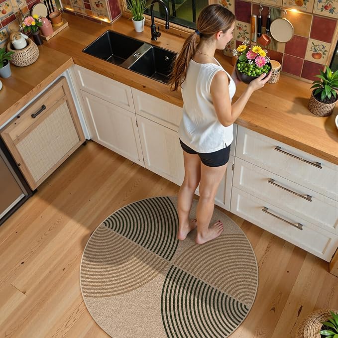 Lahome Modern Rainbow Round Entryway Rug 4ft, Circle Easy Jute Rug Washable Indoor Outdoor Patio Rug Farmhouse Front Door Mat, Contemporary Non Slip Round Carpet for Bedroom Kitchen