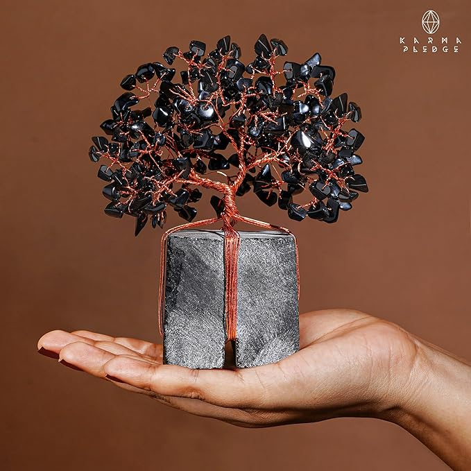 Crystal Tree of Life Feng Shui Decor for Home and Office, Blask Obsidian Chakra Healing Crystal Handmade Tree for Positive Energy, Money, Good Luck, Christmas Decor, Birthday Gifts for Women