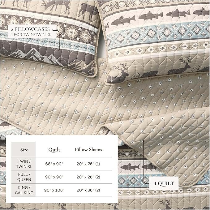 Great Bay Home 3-Piece Reversible Rustic Lodge Bedspread Quilt with 2 Shams. All-Season Quilt Set. (Full/Queen, Yosemite)