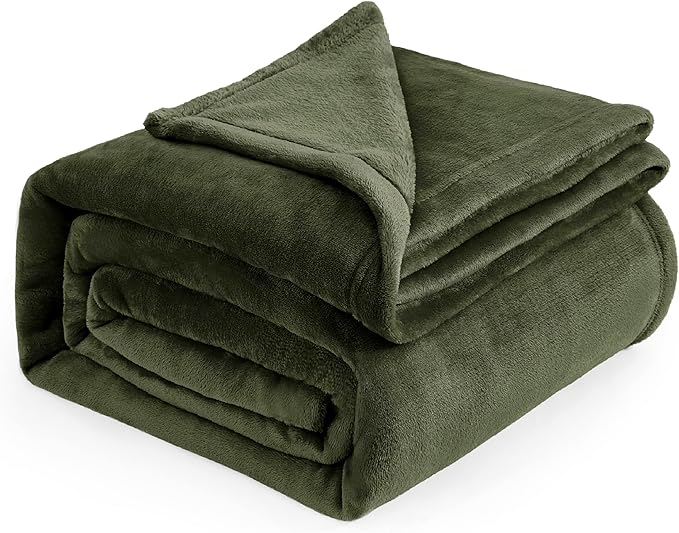 Bedsure Fleece Blanket Queen Blanket Olive Green - Bed Blanket Soft Lightweight Plush Fuzzy Cozy Luxury Microfiber, 90x90 inches