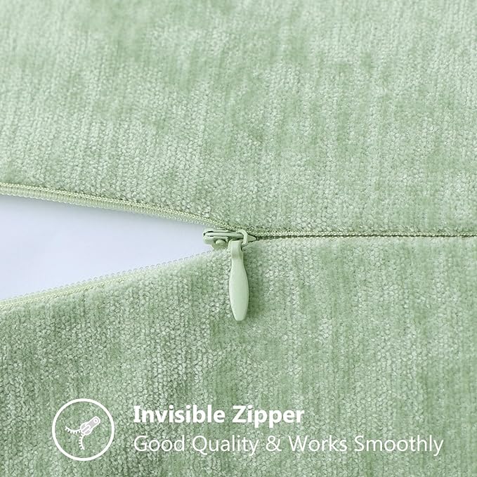 decorUhome Christmas Chenille Soft Throw Pillow Covers 26x26 Set of 2, Farmhouse Velvet Neutral Decorative Euro Pillow Covers with Stitched Edge for Couch Sofa Bed Home Decor, Sage Green