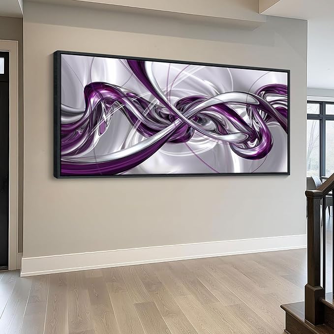 Pogusmavi Purple Wall Art - Modern Framed Canvas Abstract Art for Living Room Silver Wall Decor, Office Artwork, Bedroom Pictures, Contemporary Prints, Paintings for Decorations