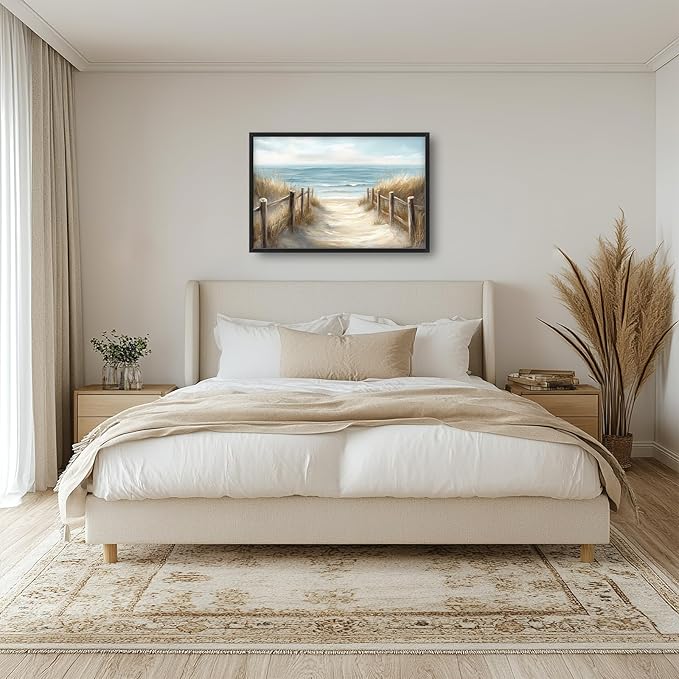 Olivine Beach Large Wall Art, Coastal Seascape Pictures Wall Decor, Nautical Paintings, Sea Canvas Prints, Framed Artwork for Dining Room Bedroom Living Room Office Bathroom Home Decoration 36"x24"