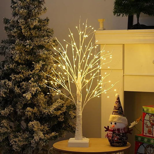 4th of July Decorations Patriotic Tree Lights, 144 LED Artificial Tree Lamp with Timer, DIY Birch Tree Lighted with USB/3AA Battery, Fairy Light Spirit Tree for Home Bedroom Decor (Warm White)