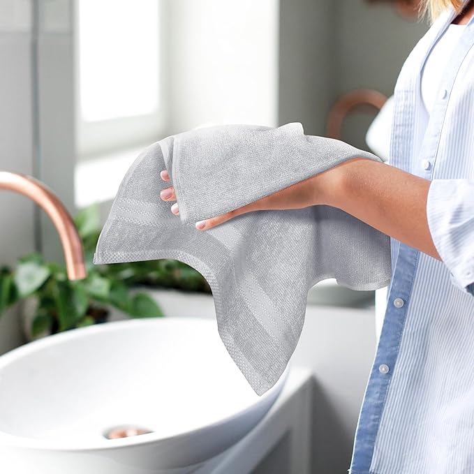 GLAMBURG Ultra Soft 6-Piece Hand Towel Set 16x28-100% Ringspun Cotton - Durable & Highly Absorbent Hand Towels - Ideal for use in Bathroom, Kitchen, Gym, Spa & General Cleaning - Light Grey