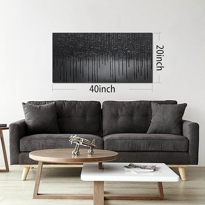 Abstract Canvas Wall Art for Living Room Black Painting Wall Art for Bedroom Modern Wall Decor for Office Size 20 x 40 Inch