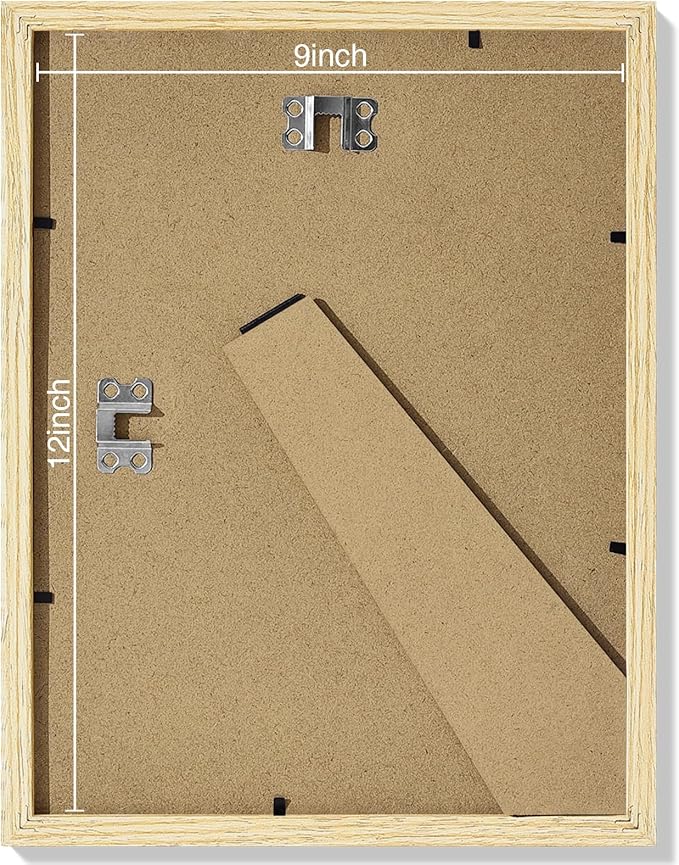 Vittanly 9x12 Picture Frames Set of 9, Shatter Resistant Plexiglass, Display 6x8 Pictures with Mat or 9x12 without Mat, Photo Frames for Wall or Tabletop, Engineered Wood, OAK