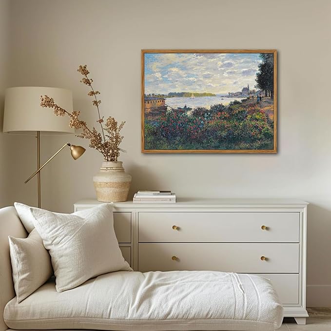 Framed Claude Monet Wall Art – Vintage Landscape Painting Wall Decor, Impressionist Living Room Wall Art, Classic Aesthetic Canvas Prints for Bedroom Kitchen Bathroom – 12"x16"