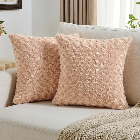 FUTEI Apricot Decorative Throw Pillow Covers 22x22 Inch Set of 2,Soft Solid Rose Textured Cushion Case,Modern Home Decor for Couch Sofa Bed Living Room