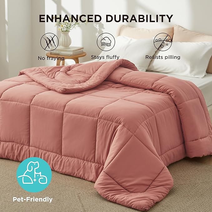 Bedsure Comforter Duvet Insert - Quilted Comforters Twin XL Size, All Season Duvet, GentleSoft Down Alternative Bedding, with 8 Tabs, Gifts for Women/Men, Dusty Pink, Twin XL 92 x 68 Inches