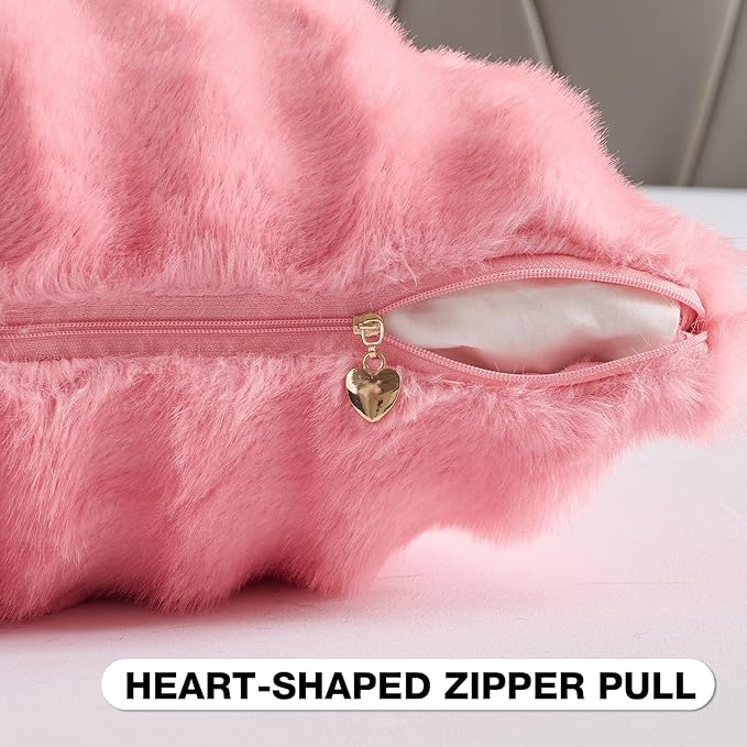 FUTEI Blush Pink Decorative Throw Pillow Covers 20x20 Inch Set of 2,Soft Fluffy Faux Mink Fur Dyeing Striped Textured Cushion Case,Modern Home Decor for Couch Bed Living Room