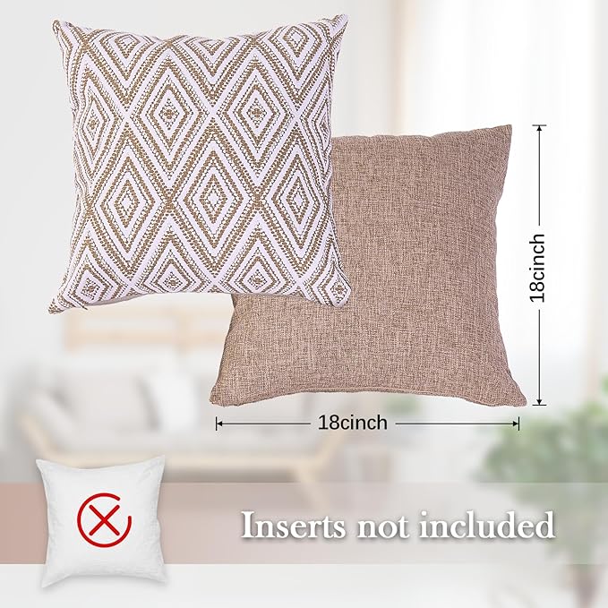 HPUK Decorative Throw Pillow Covers Set of 4 Couch Pillows Linen Cushion Cover for Couch Sofa Living Room, 18"x18" inches, Light Brown