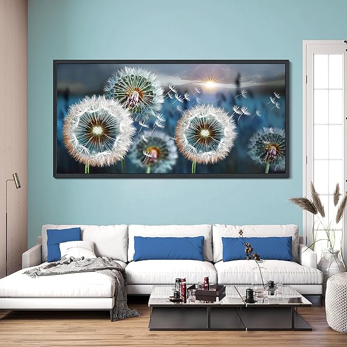 Framed wall Art Large Dandelion Canvas Art Wall Decor for Living Room Blue Landscape Prints Artwork Modern Framed Wall Picturesfor Bedroom Office Home Decorations Size 29x58