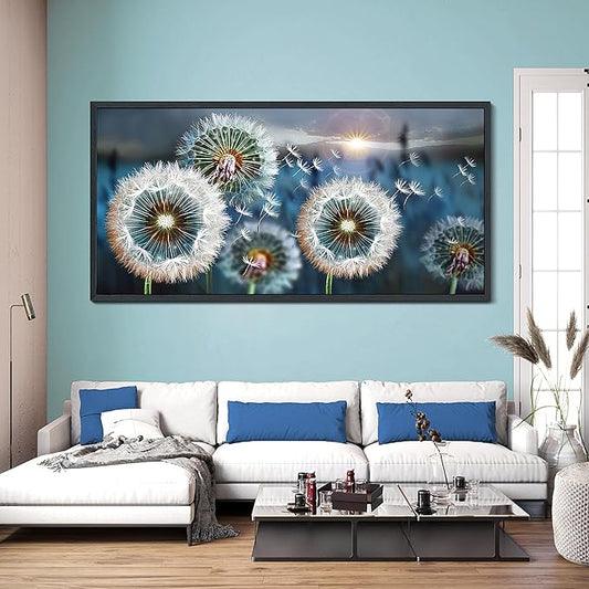 Framed wall Art Large Dandelion Canvas Art Wall Decor for Living Room Blue Landscape Prints Artwork Modern Framed Wall Picturesfor Bedroom Office Home Decorations Size 29x58