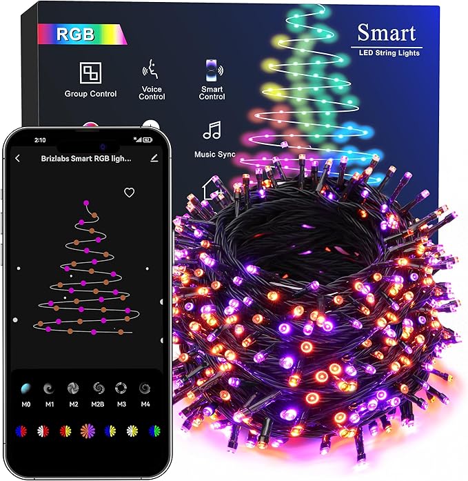 Brizled Smart String Lights, 164ft 498 LED RGB String Christmas Lights App Controlled, Dimmable Outdoor Mini Light, Color Changing Christmas Tree Light Works with Alexa & Google Home
