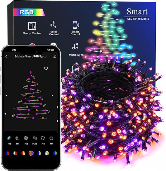 Brizled Smart String Lights, 164ft 498 LED RGB String Christmas Lights App Controlled, Dimmable Outdoor Mini Light, Color Changing Christmas Tree Light Works with Alexa & Google Home