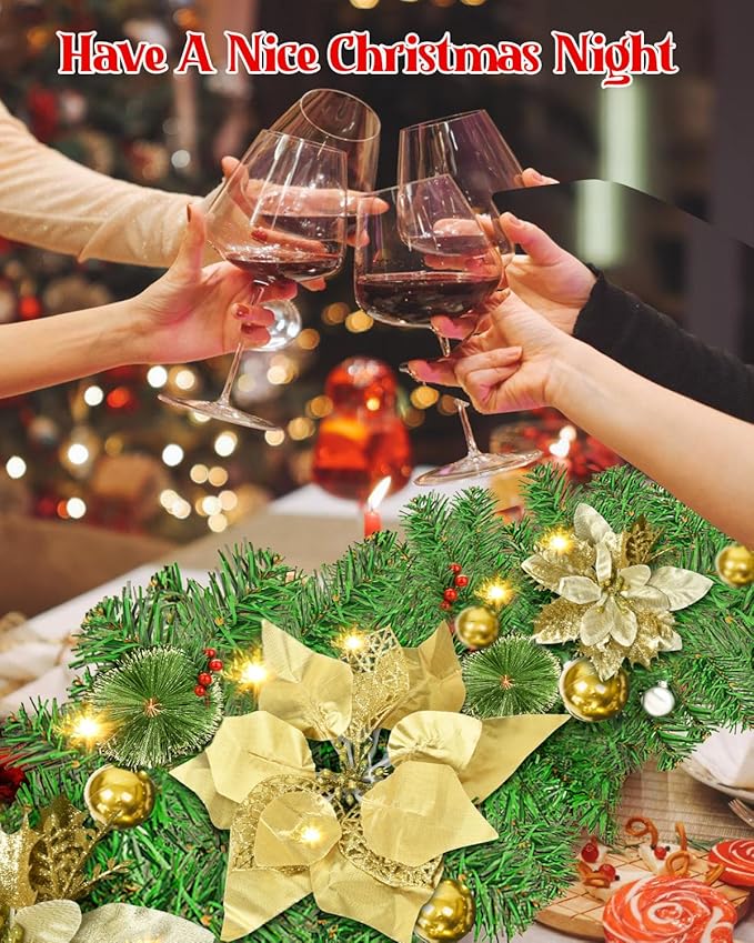 Christmas Garland, 9ft Pre-lit Christmas Decorations Garland with Lights for Front Door, Artificial Green Rattan, for Xmas Tree, Mantel Stairs Home Indoor Outdoor Christmas Decor Wreath (Gold)