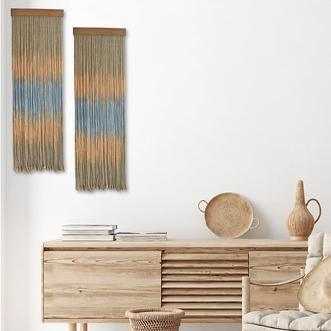 Knots & Beyond Gray Colored Macrame Wall Hanging, Yoga Tapestry Wall Hanging, Boho Yarn Wall Art, Modern Bohemian Wall Decor, Quantity 1, 12" x 37"