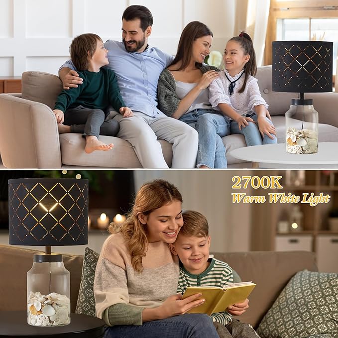 GyroVu Fillable Table Lamp, Lamp with Clear Glass Fillable Modern Table Lamp with Black Square lampshade Beside Lamp for Living Room Bedrooms Office Bulbs Included(Black Square)