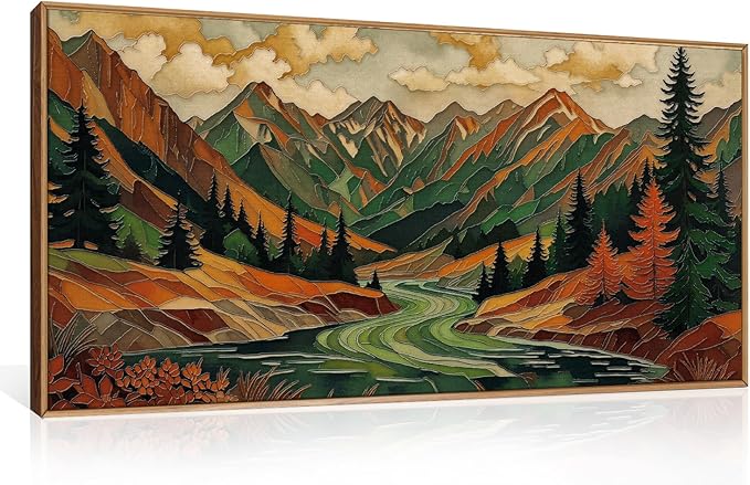 HPINUB Abstract Boho Mountain Framed Canvas Wall Art Set,Vibrant Forest Pine Tree Wall Decor,Textured Landscape Artwork Rustic Linear Scenery Art Print for Living Room,Bedroom,Office-20 x40