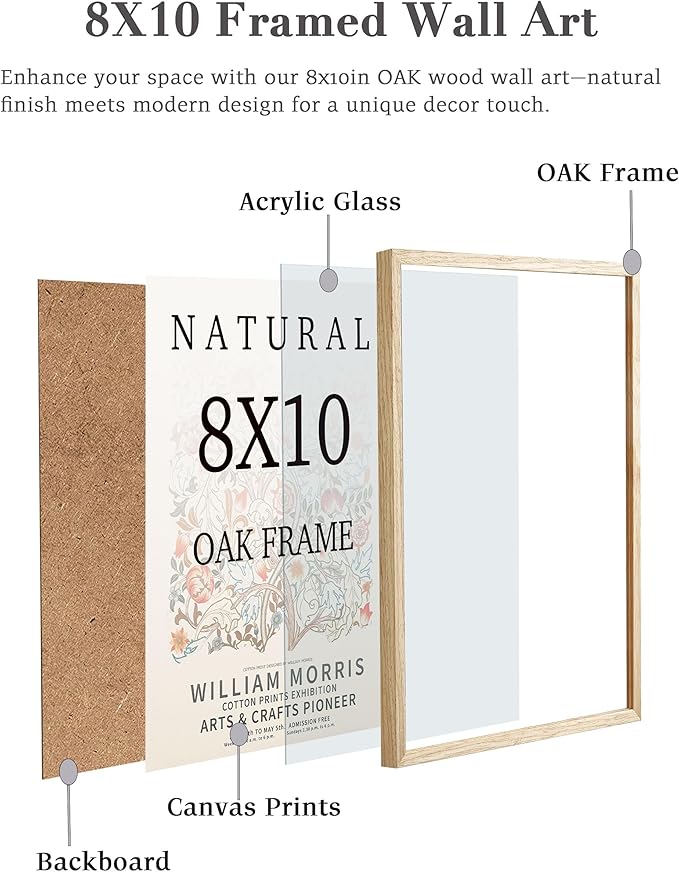 UPWOIGH 8x10 Oak Wood Picture Frame - Minimalist 8x10 Poster Frame, 8"x10" Picture Frame Wood, Natural Solid Wooden Picture Frames for Wall Art Photo and Prints (Set of 3)